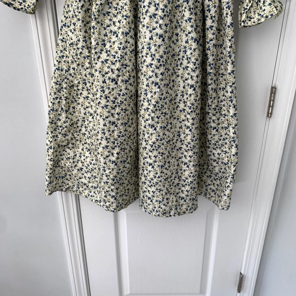 Dress Up America Girls Floral Prairie Dress Blue Cream Pioneer Costume Size 8-10